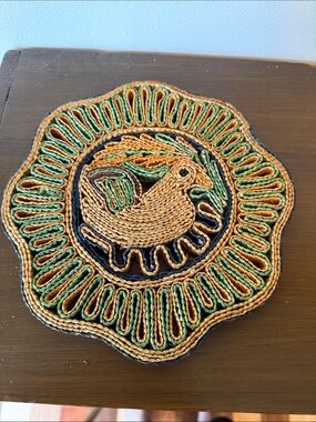 Woven Bird Coaster — Green & Mustard Decorative Mat